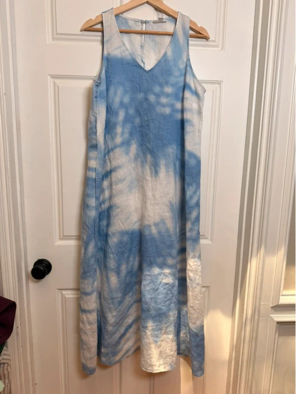 J.Jill Love Linen Blue and White Tie-Dye Sleeveless Maxi Dress Medium